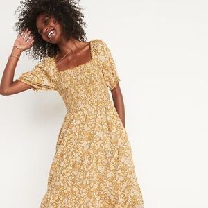 Cottagecore mustard smocked dress